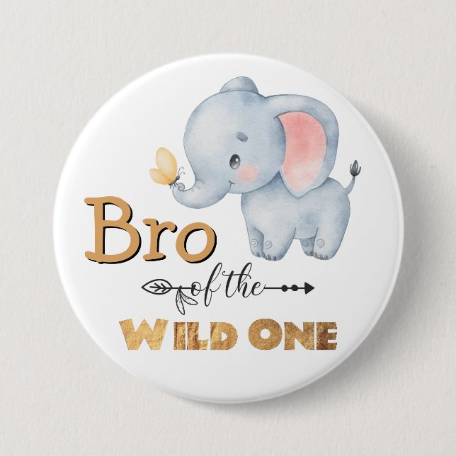 Bro the Wild One Elephant Gold Foil Button (Vorderseite)