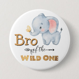 Bro the Wild One Elephant Gold Foil Button