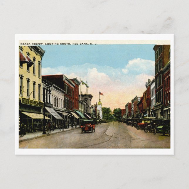 Broad St., Red Bank, NJ Vintag Postkarte (Vorderseite)