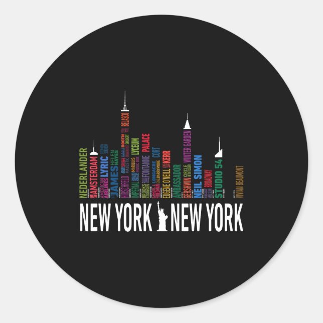 Broadway Theaters New York Skyline  Runder Aufkleber (Vorderseite)