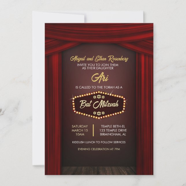 Broadway Themed Bat Mitzvah Einladung (Vorderseite)