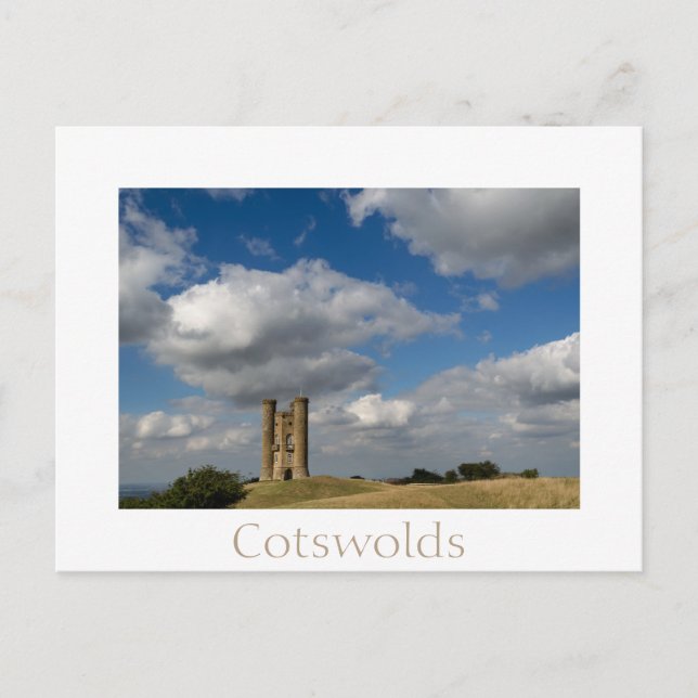 Broadway Tower, Cotswolds weiße Wolken Postkarte (Vorderseite)