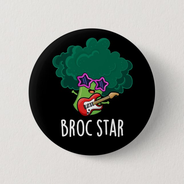 Broc Star Funny Brocolli Rock Star Pun Dark BG Button (Vorderseite)