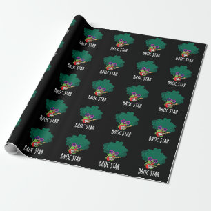 Broc Star Funny Brocolli Rock Star Pun Dark BG Geschenkpapier