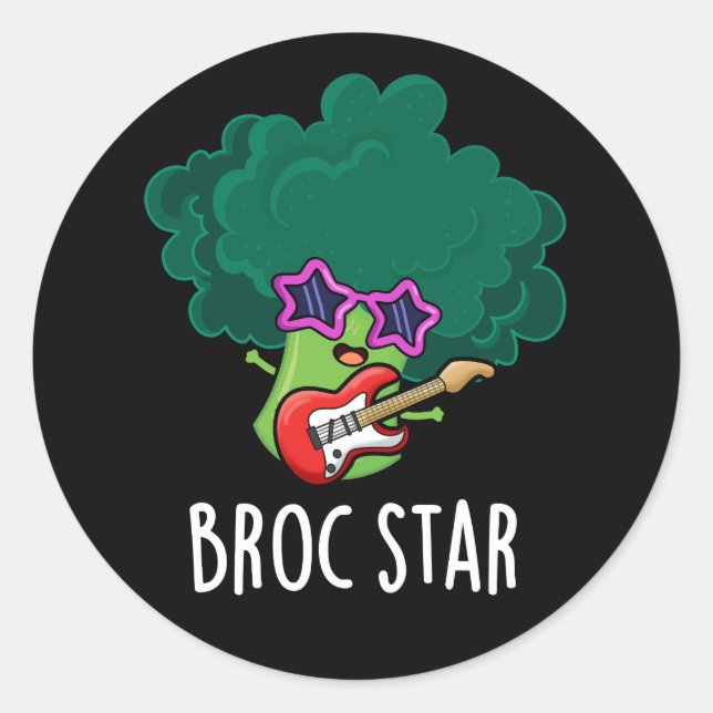 Broc Star Funny Brocolli Rock Star Pun Dark BG Runder Aufkleber (Vorderseite)