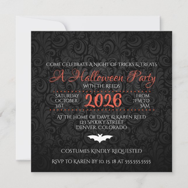 Brocade Bats Halloween Party Invitation (Devant)