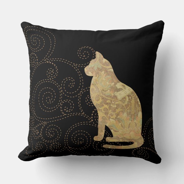 Brocade-Katze mit Stitches Square Throw Kissen (Vorderseite)