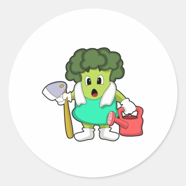Broccoli als Bauer mit Wasserkocher Runder Aufkleber (Vorderseite)