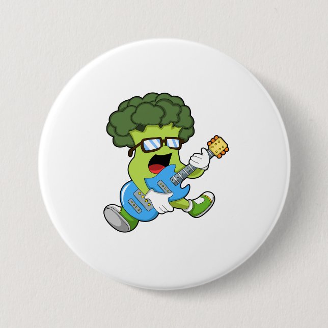 Broccoli als Musiker mit Gitarre Button (Vorderseite)