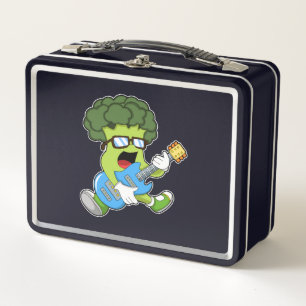 Broccoli als Musiker mit Gitarre Metall Brotdose