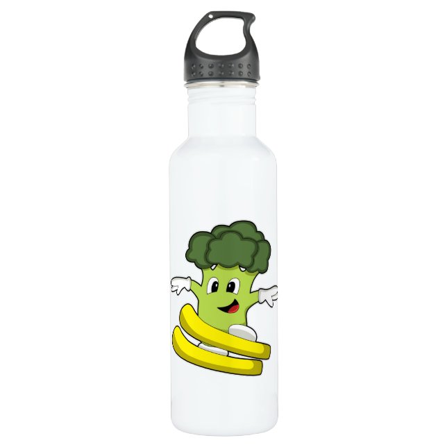 Broccoli als Skifahrer mit Ski Edelstahlflasche (Vorderseite)