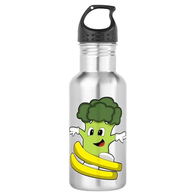 Broccoli als Skifahrer mit Ski Edelstahlflasche (Vorderseite)