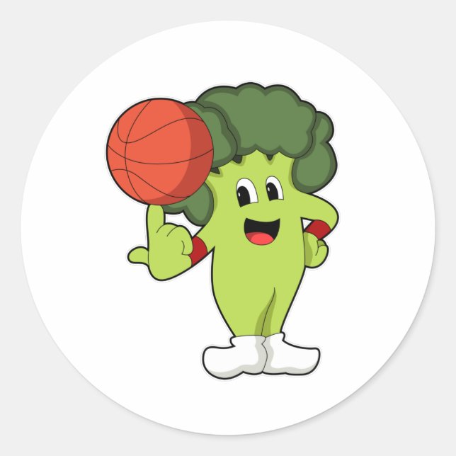 Broccoli beim Basketballsport Runder Aufkleber (Vorderseite)