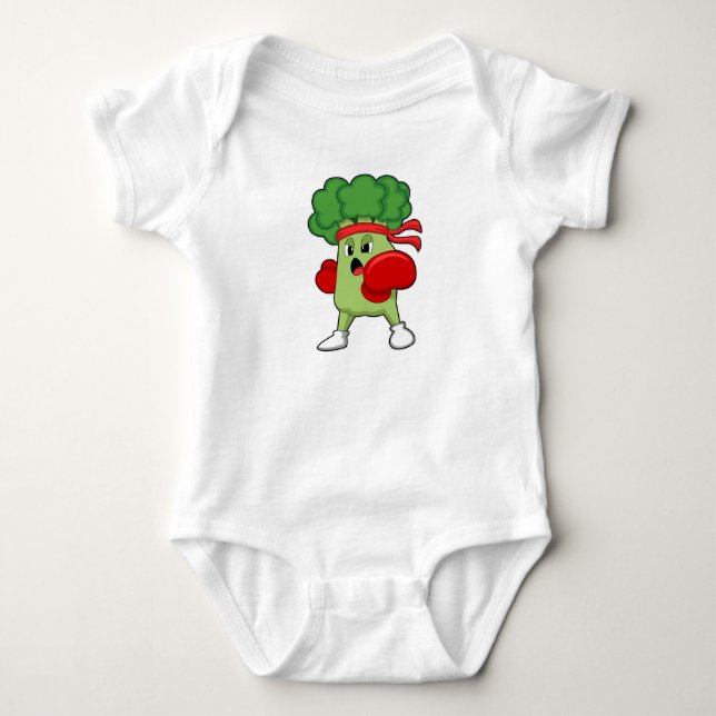 Broccoli beim Boxen mit Boxhandschuhen Baby Strampler (Vorderseite)