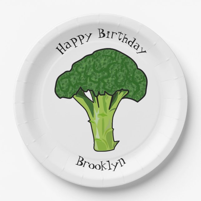 Broccoli Cartoon Illustration Pappteller (Vorderseite)