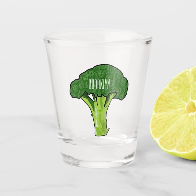 Broccoli Cartoon Illustration Schnapsglas (Vorderseite)