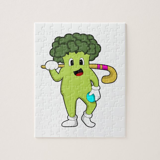 Broccoli im Hockey mit Hockey-Fledermaus (Vertikal)