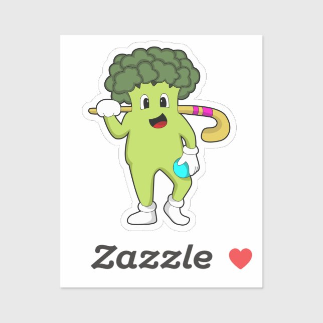 Broccoli im Hockey mit Hockey-Fledermaus Aufkleber (Blatt)