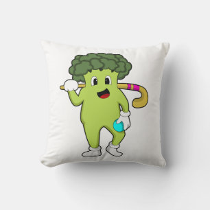 Broccoli im Hockey mit Hockey-Fledermaus Kissen
