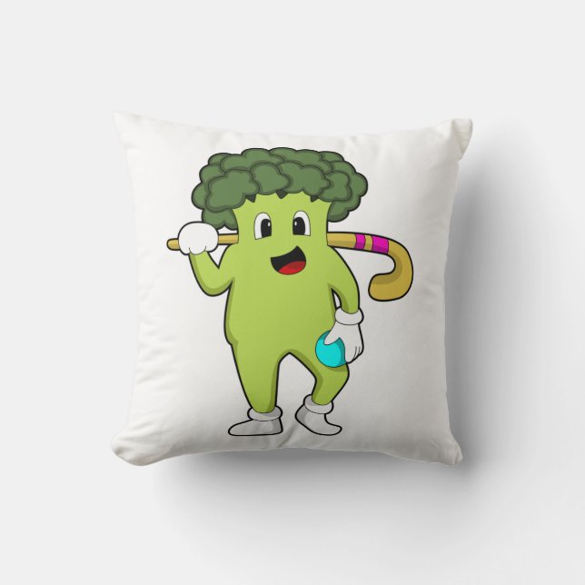 Broccoli im Hockey mit Hockey-Fledermaus Kissen (Vorderseite)
