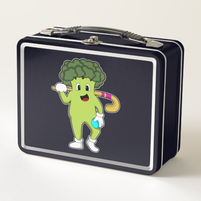 Broccoli im Hockey mit Hockey-Fledermaus Metall Brotdose (Vorderseite)