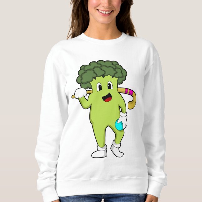 Broccoli im Hockey mit Hockey-Fledermaus Sweatshirt (Vorderseite)