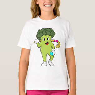 Broccoli im Hockey mit Hockey-Fledermaus T-Shirt