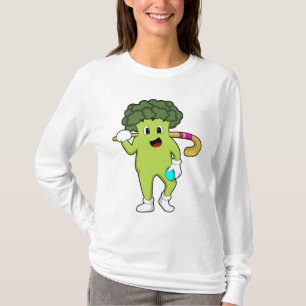 Broccoli im Hockey mit Hockey-Fledermaus T-Shirt