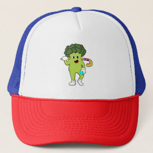 Broccoli im Hockey mit Hockey-Fledermaus Truckerkappe