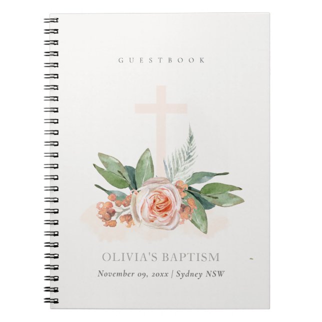 Brocher Rose Floral Cross Bunch Baptism Livre d'or (Devant)