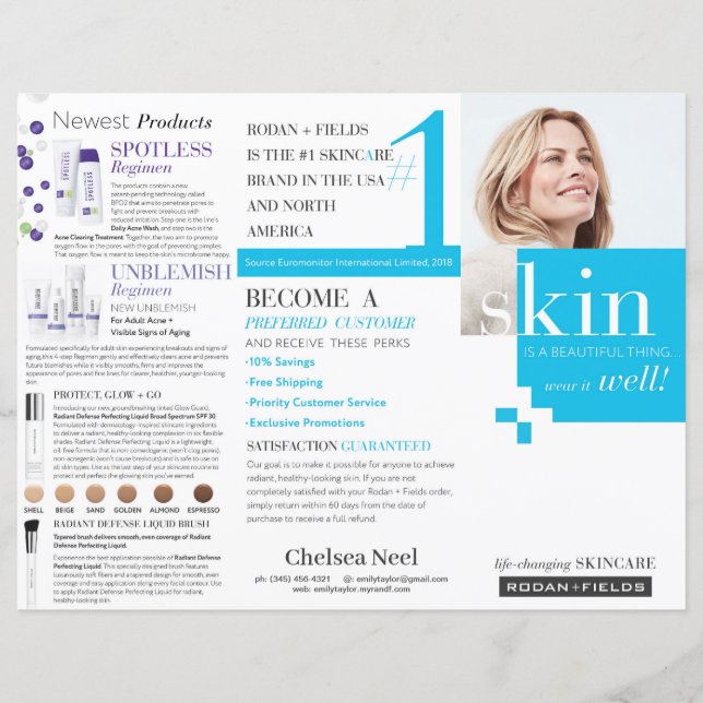 Brochure à trois volets Rodan et Fields (Devant)