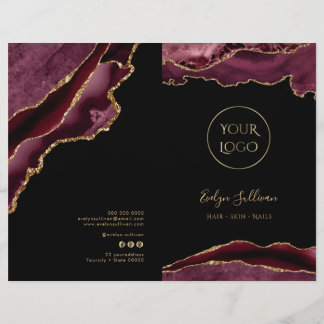 brochure de menu de service d'agate bordeaux et or