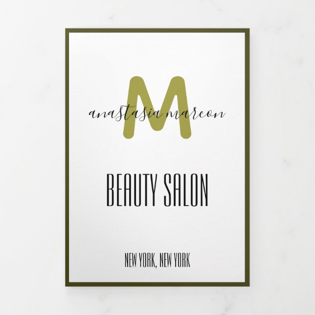 Brochure de salon de monogramme photo vert or blan (Page de couverture)