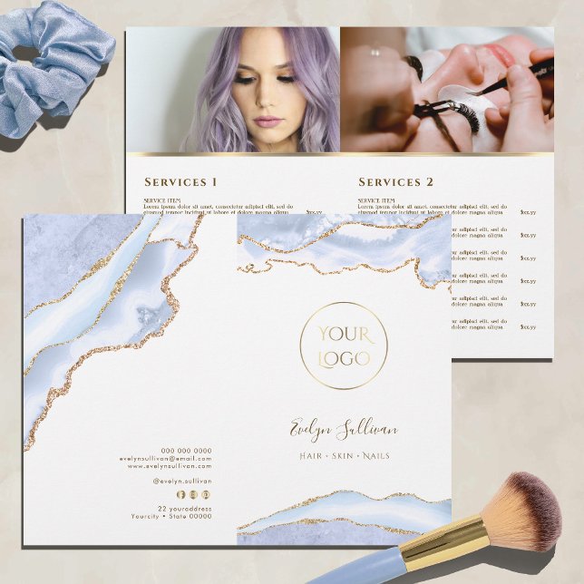 brochure du menu du service agate bleu pastel (Créateur téléchargé)