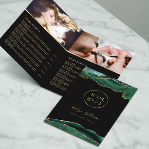 Brochure du menu du service agate émeraude et or