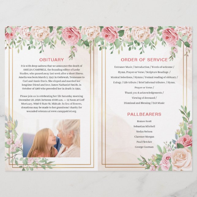 Brochure du programme funéraire | Ordre de service (Dos)