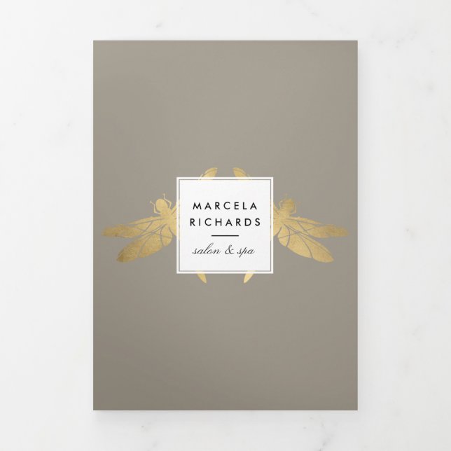 Brochure Elégante Faux Gold Dragonfly Duo Taupe (Page de couverture)
