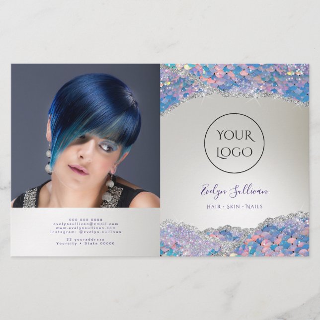 Brochure pliante à faux feuil de paillettes de sir (Devant)