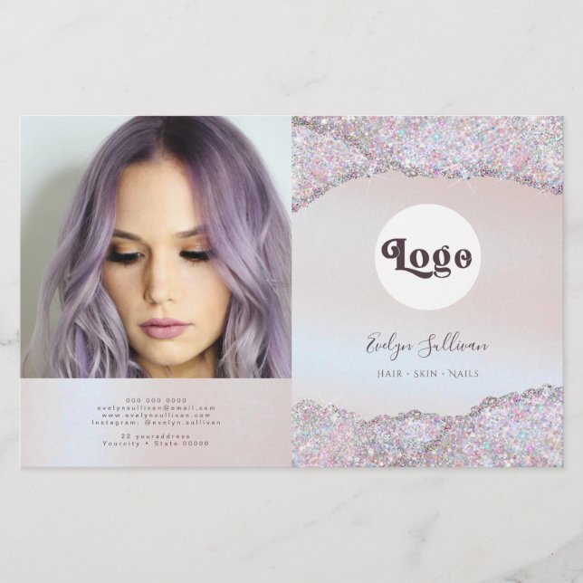 Brochure pliante Faux iridescente rose parties sci (Devant)