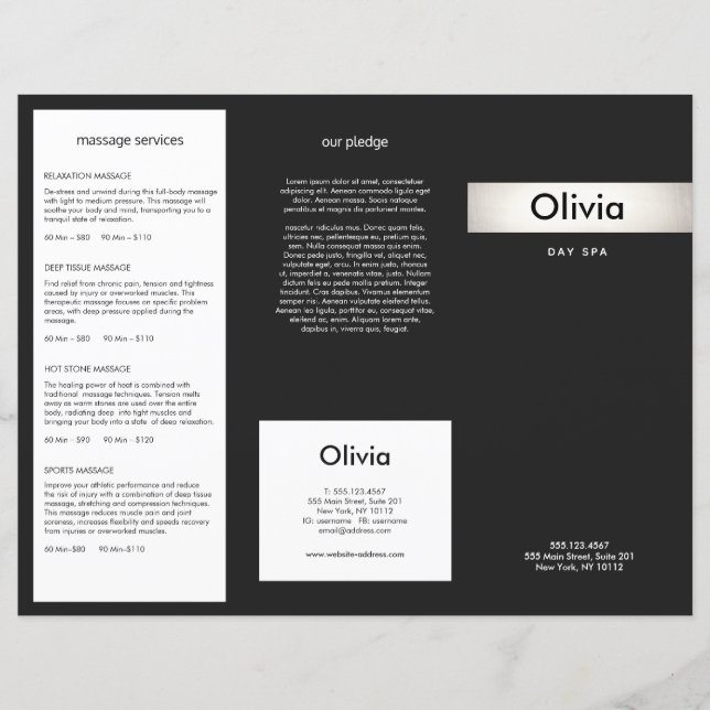 Brochure Tri-Fold pour salon de coiffure Silver mo (Devant)