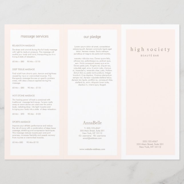 Brochure TriFold Spa de salon de coiffure rose vif (Devant)