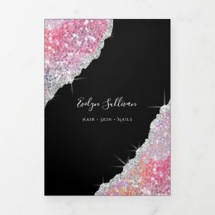 Brochure triplée parties scintillant irisée rose