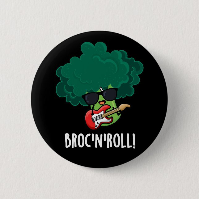 Brock and Roll Funny Veggie Broccoli Pun Dark BG Button (Vorderseite)
