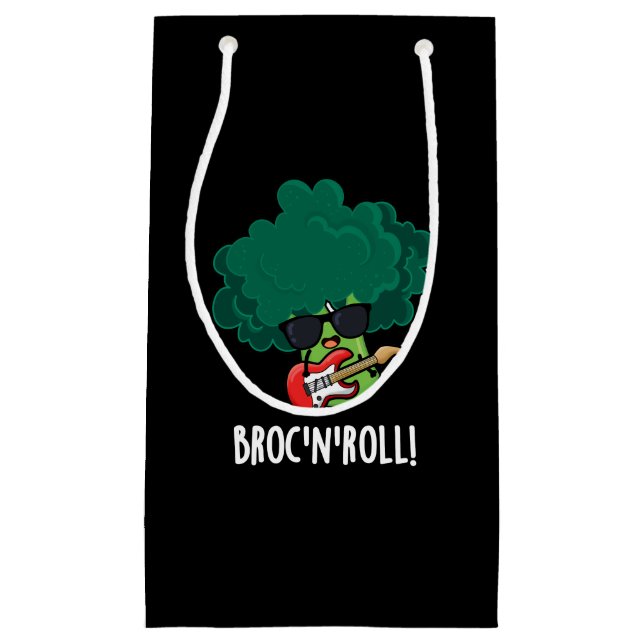 Brock n Roll Funny Veggie Broccoli Pun Dark BG Kleine Geschenktüte (Vorderseite)