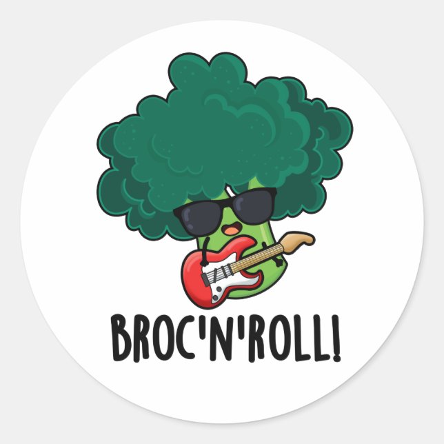 Brock n Roll Funny Veggie Broccoli Pun Runder Aufkleber (Vorderseite)
