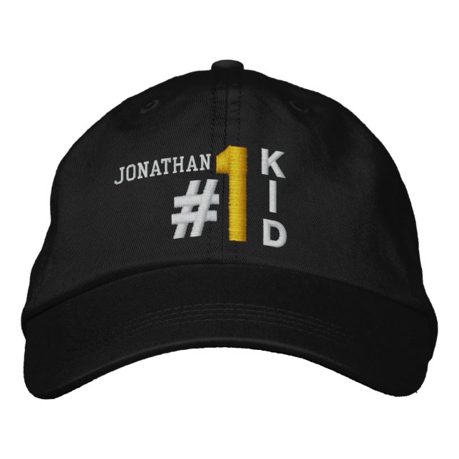 Brodée #1 Numéro Un enfant Casquette NOIR V01 (Devant)