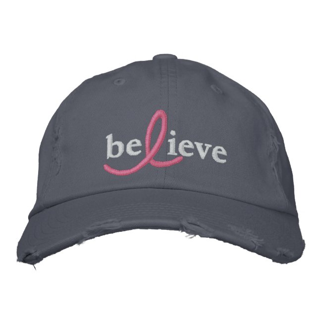 Brodée (26,95 $) Croire le Casquette du ruban du cancer d (Devant)