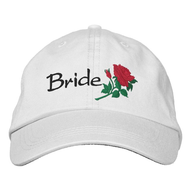 Brodée Casquette Mariage Brodé Rose rouge de la mariée (Devant)