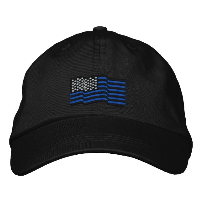 Brodée Les lignes bleues minces Casquette brodé (Devant)