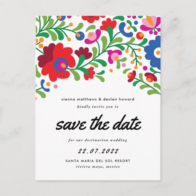 Broderie mexicaine Enregistrer la date Carte posta (Devant)